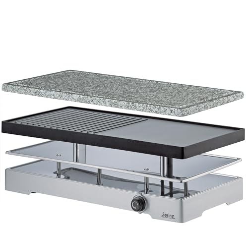 Spring RACLETTE8 CLASSIC DUO Raclette 8 Personen | Tischgrill elektrisch | Antihaftbeschichtete Alu-Grillplatte & Granit Grillplatte mit Saftrille | 8 Pfännchen, 8 Raclette Schaber | Abstellebene Spring RACLETTE8 CLASSIC DUO Raclette 8 Personen | Tischgrill elektrisch | Antihaftbeschichtete Alu-Grillplatte & Granit Grillplatte mit Saftrille | 8 Pfännchen, 8 Raclette Schaber | Abstellebene von Spring