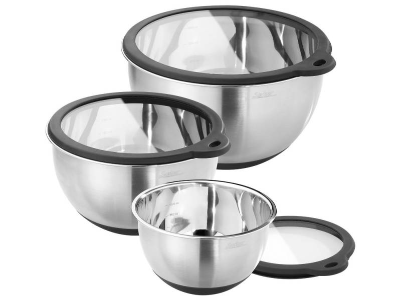 Spring Servierschüssel TOOLS FUSION2+ Schüssel-Set mit Glasdeckel 3tlg, Edelstahl/Glas, (Schüssel-Set) von Spring