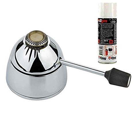 Spring Gasbrenner für Fondue Rechauds, Edelstahl poliert, stufenlos regulierbar, nachfüllbar + Kigas Ersatznachfüllflasche 400 ml von Spring