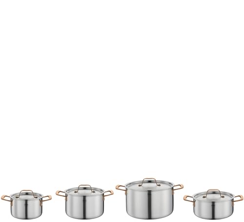 Spring Topf-Set GOURMET, 4-teilig, Mehrschichtige Töpfe mit Deckel aus Edelstahl, Backofengeeignet, Mit Innenskalierung, Kochtopf Ø 16, 20, 24 cm, Bratentopf Ø 20 cm, Roségold von Spring