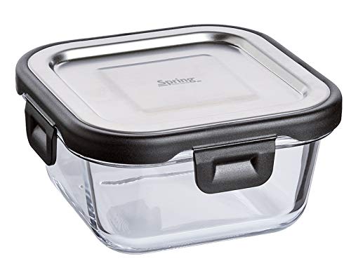 Spring Vorratsdose Lunchbox Fusion2+ quadratisch 11,7 x 11,7 cm, 320 ml, Glas, Edelstahl von Spring