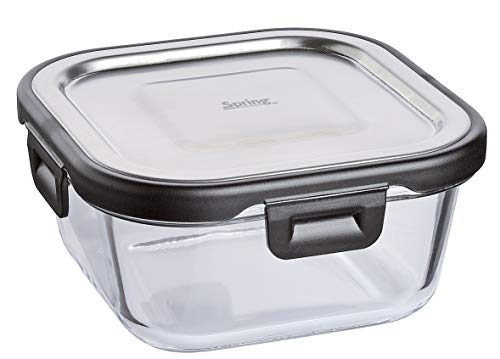Spring Vorratsdose Lunchbox Fusion2+ quadratisch 13,5 x 13,5 cm, 520 ml, Glas, Edelstahl von Spring