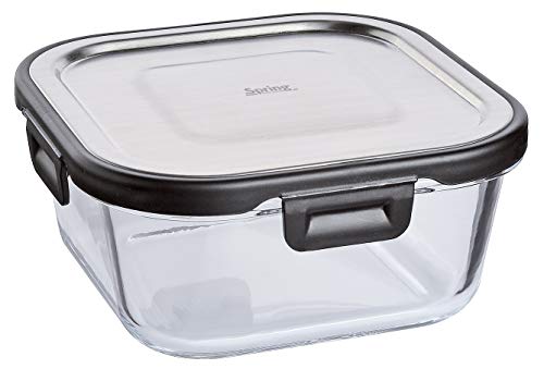 Spring Vorratsdose Lunchbox Fusion2+ quadratisch 15,5 x 15,5 cm, 800 ml, Glas, Edelstahl von Spring