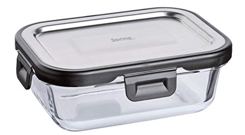 Spring Vorratsdose Lunchbox Fusion2+ rechteckig 15 x 11 cm, 370 ml, Glas, Edelstahl von Spring