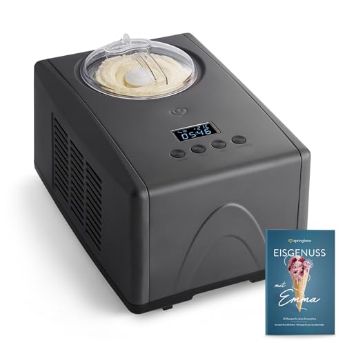 SPRINGLANE Eismaschine Emma 1,5 L mit selbstkühlendem Kompressor 150 W, Eiscrememaschine aus Edelstahl mit entnehmbarem Eisbehälter, inkl. Rezeptheft von Springlane Kitchen