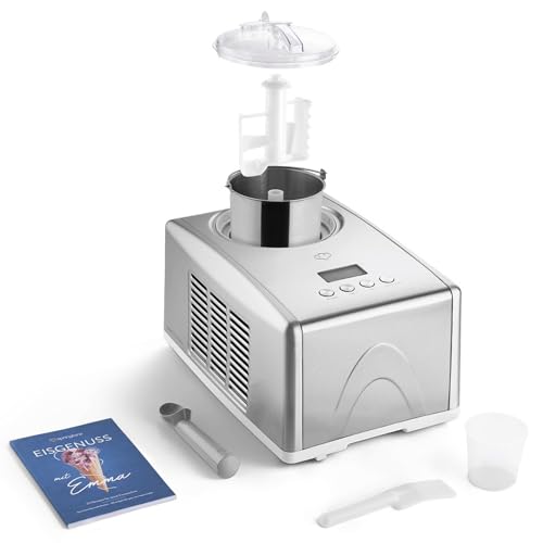 SPRINGLANE Eismaschine Emma 1,5 L mit selbstkühlendem Kompressor 150 W, aus Edelstahl mit entnehmbarem Eisbehälter, inkl. Rezeptheft (Silber, Eismaschine) von Springlane Kitchen