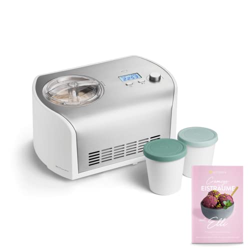 SPRINGLANE Eismaschine Elli 1,2 L mit selbstkühlendem Kompressor 135 W inkl. Aufbewahrungsbehälter 2er-Set, Eiscrememaschine aus Edelstahl mit entnehmbarem Eisbehälter, inkl. Rezeptheft von Springlane Kitchen