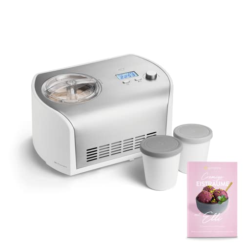 SPRINGLANE Eismaschine Elli 1,2 L mit selbstkühlendem Kompressor 135 W inkl. Aufbewahrungsbehälter 2er-Set, Eiscrememaschine aus Edelstahl mit entnehmbarem Eisbehälter, inkl. Rezeptheft von Springlane Kitchen