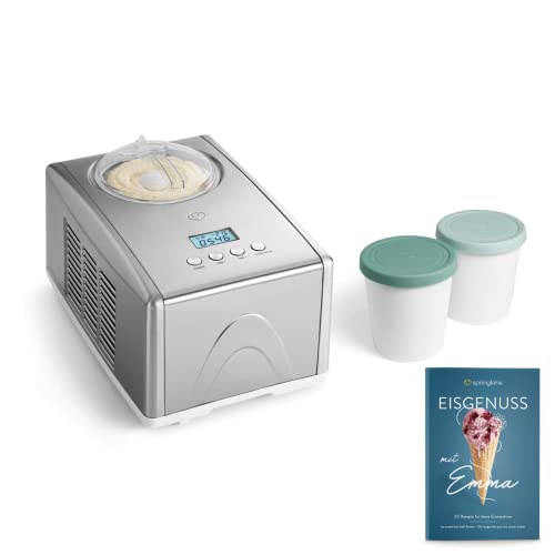 SPRINGLANE Eismaschine Emma 1,5 L mit selbstkühlendem Kompressor 150 W, Eiscrememaschine aus Edelstahl mit entnehmbarem Eisbehälter, inkl. Rezeptheft von Springlane Kitchen