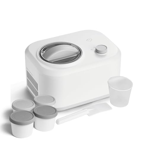 SPRINGLANE Eismaschine Eni 1 L mit selbstkühlendem Kompressor 100 W, Eiscremebereiter mit entnehmbarem Eisbehälter inkl. Eisbehälter für Speiseeis grau 4er-Set 400 ml von Springlane Kitchen