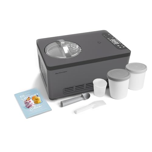 SPRINGLANE Eismaschine & Joghurtbereiter Elisa 2,0 L mit selbstkühlendem Kompressor 220 W, aus Edelstahl mit Kühl- und Heizfunktion (Elisa Anthrazit, Eismaschine + 2 Eisbehälter Grau) von Springlane Kitchen