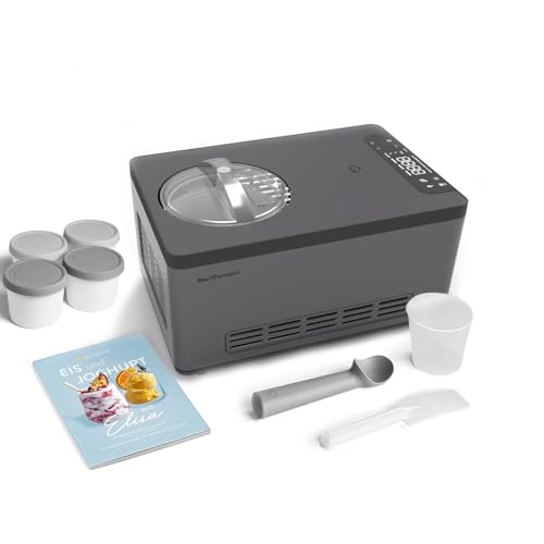 SPRINGLANE Eismaschine & Joghurtbereiter Elisa 2,0 L mit selbstkühlendem Kompressor 220 W, aus Edelstahl mit Kühl- und Heizfunktion, inkl. Rezeptheft (Elisa Anthrazit + 4 Eisbehälter Mini 400ml Grau) von Springlane Kitchen