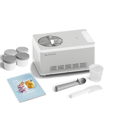 SPRINGLANE Eismaschine & Joghurtbereiter Elisa 2,0 L mit selbstkühlendem Kompressor 220 W, aus Edelstahl mit Kühl- und Heizfunktion (Elisa Silber, Eismaschine + 4 Eisbehälter Grau) von Springlane Kitchen