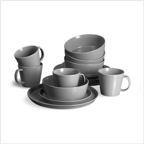 SPRINGLANE Geschirrset 16-tlg. Sweet Scandi, Anthrazitfarbiges Geschirrservice für 4 Personen aus New Bone Keramik, skandinavisches Design, matt von Springlane Kitchen