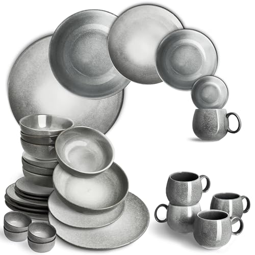 SPRINGLANE Geschirrset Misty Cliff 24-tlg., Steingut Tafelservice für 4 Personen von Springlane Kitchen