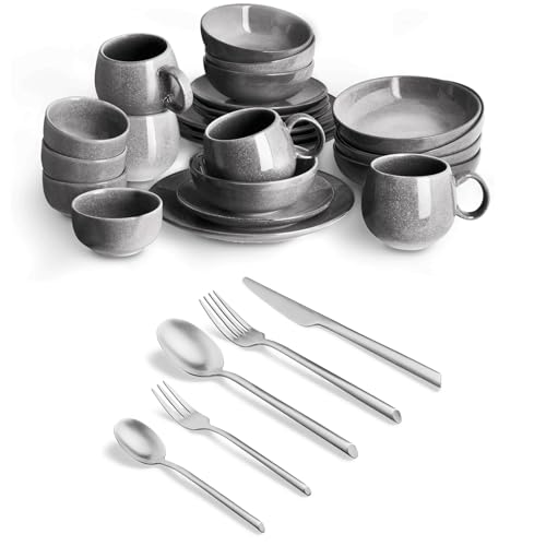 SPRINGLANE Misty Cliff Geschirrset 24 tlg. aus Steingut inkl. Besteckset 20 tlg. von Springlane Kitchen