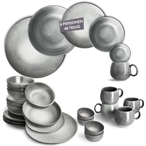 SPRINGLANE Geschirrset Misty Cliff 48-tlg., Steingut Tafelservice für 8 Personen von Springlane Kitchen