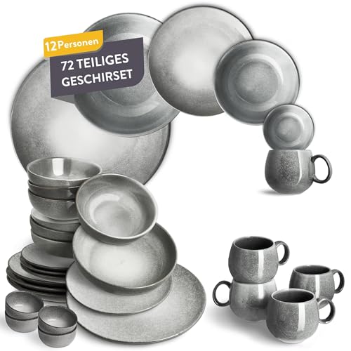 SPRINGLANE Geschirrset Misty Cliff 72-tlg., Steingut Tafelservice für 12 Personen von Springlane Kitchen