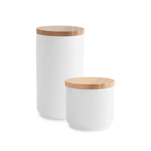 SPRINGLANE Keramik Vorratsdosen 2-tlg. Set mit Holzdeckel Sweet Scandi, er Kautschukholz-Deckel, Aufbewahrungsdosen, Frischhaltedosen von Springlane Kitchen