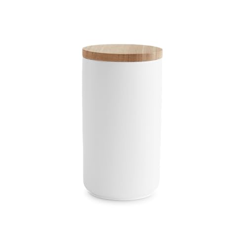 SPRINGLANE Keramik Vorratsdosen mit Holzdeckel Sweet Scandi, Kautschukholz-Deckel, Aufbewahrungsdosen, Frischhaltedosen - 1x Weiß: 10x18cm von Springlane Kitchen