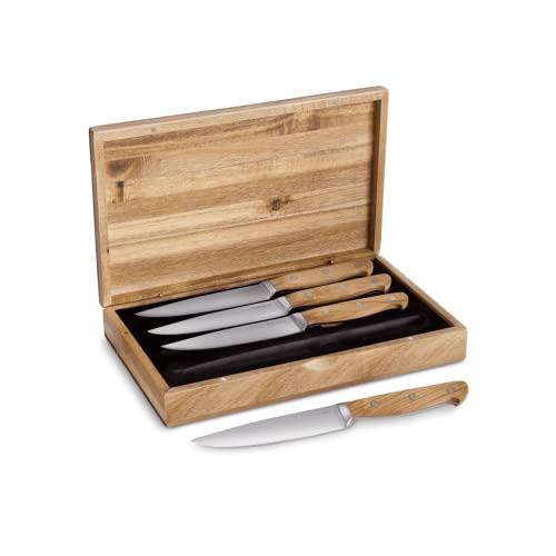 SPRINGLANE Steakmesser-Set, 4 Stück mit edlen Olivenholz-Griffen, Besteck-Set mit Holzgriffen, 12,5 cm Klingenlänge aus deutschem Stahl inkl. Geschenkbox von Springlane Kitchen