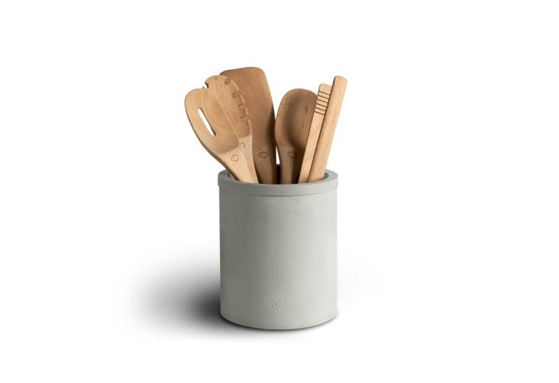 Springlane Kochbesteck-Set aus Buchenholz, inkl. Betonhalter (6-tlg), antibakteriell, für Anithaft-Beschichtungen geeignet von Springlane