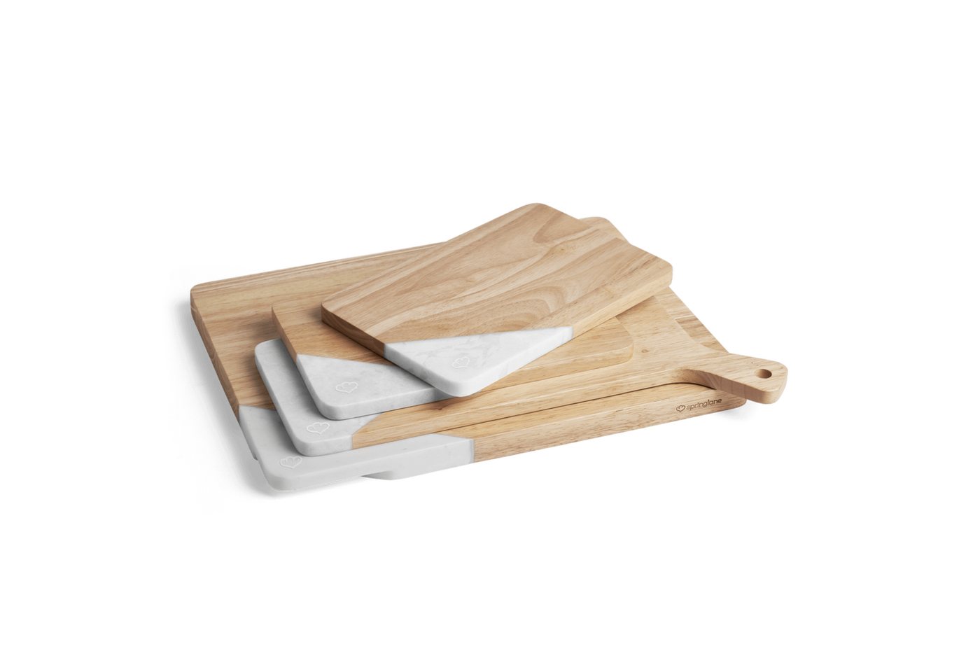 Springlane Schneidebrett & Servierbrett - Kautschukholz & Marmor - verschiedene Ausführungen, Kautschukholz Marmor, (4-St), Set aus Schneidebrett, Servierbrett und Frühstücksbrettchen von Springlane