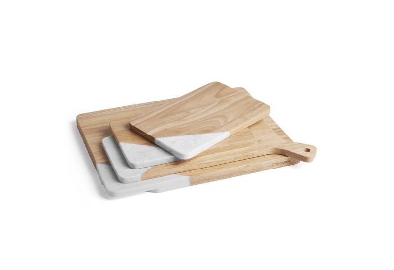 Springlane Schneidebrett & Servierbrett - Kautschukholz & Marmor - verschiedene Ausführungen, Kautschukholz Marmor, (4-St), Set aus Schneidebrett, Servierbrett und Frühstücksbrettchen von Springlane