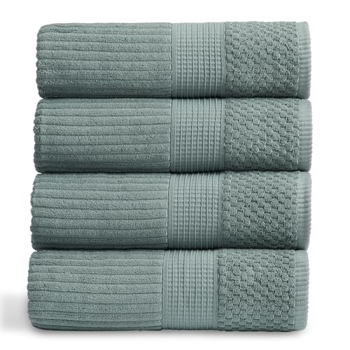 Springtree Home Badetuch-Set aus 100 % Baumwolle, super weich und saugfähig, mit schnell trocknenden Fasern, 4 Badetücher, strukturierte und strapazierfähige Baumwolle, Krista-Kollektion, Silberblau von Springtree Home