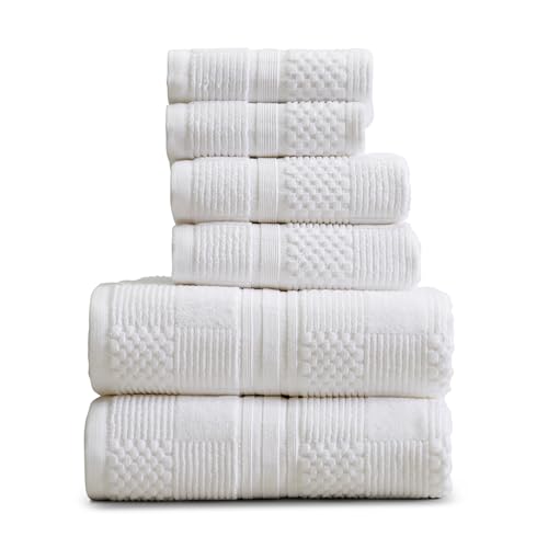 Springtree Home Handtuchset aus 100% Baumwolle | Geometrisches Strukturdesign | Saugfähig, schnelltrocknend | 2 Badetücher, 2 Handtücher und 2 Waschlappen | von Springtree Home