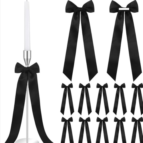 12 Bänder zur Dekoration von Kerzen, für Halloween, Weihnachten, Kerzenhalter mit dekorativen Schleifen, geeignet für Partys und saisonale Versammlungen (schwarz) von Springwillfly