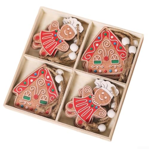 12 Stück Holzfeiertagsdekorationen einschließlich Kekspaar-Figuren und gesichtsloser Weihnachtsmann, Ornamente für Weihnachtsbaum und festliche Heimdekoration (C) von Springwillfly