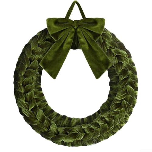 14 handgefertigter Weihnachtskranz aus Samt mit Weihnachtsmann-Ornament für weihnachtliche Dekoration, hergestellt aus Stoff mit klassischer Schleife und Weihnachtsmann-Figur (5 von 5) von Springwillfly