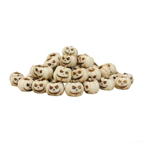 20 Stück Mini-Kürbisse aus Kunstharz für Halloween, Grimassengesichter für DIY Handwerk, Puppenhauszubehör und saisonale Tischdekoration (weißer Kürbis) von Springwillfly