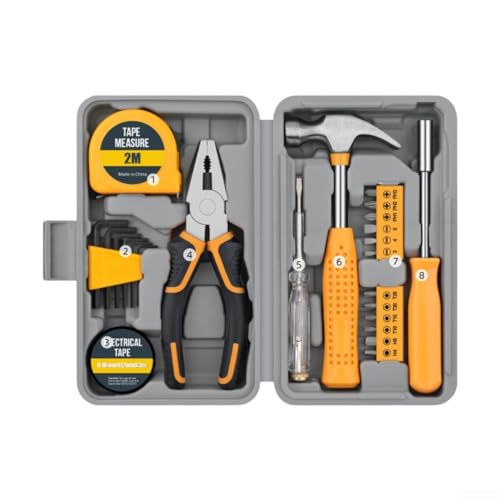 24-teiliges Werkzeug-Set für Reparaturen zu Hause und DIY-Projekte, inklusive Stahlbandmaß, Sechskantschlüssel und mehr (gelb) von Springwillfly