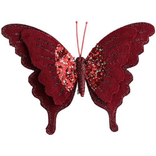 3 Samtschleifen-Clips mit weichem beflocktem Material und doppellagigem Schleifen-Design, geeignet für Weihnachtsbaum und Ferienhausdekoration, Clips (Weinrot) von Springwillfly