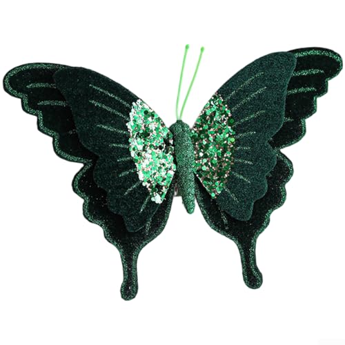 3 Samtschleifen-Clips mit weichem beflocktem Material und doppellagigem Schleifen-Design, geeignet für Weihnachtsbaum und Ferienhausdekoration (grün) von Springwillfly