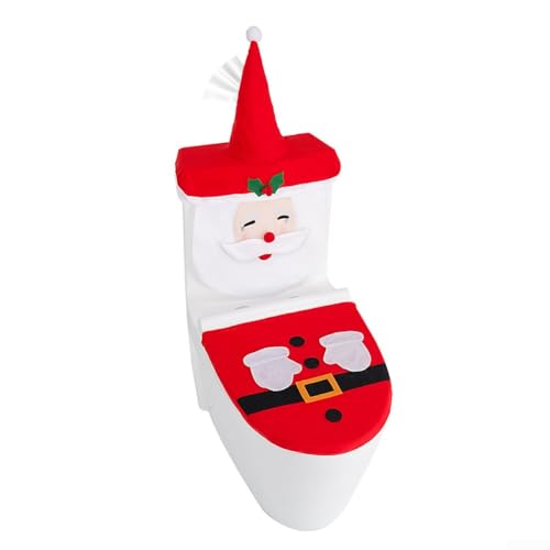 3-teiliges Weihnachts-Badezimmer-Set mit Weihnachtsmann-Motiv, WC-Sitzbezug, Wassertank-Abdeckung und Toilettenpapier-Abdeckung für saisonale Heimdekoration von Springwillfly