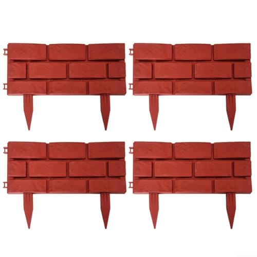 4 Stück Gartenzaun in stabiler Ausführung für schön definierte Rasen- und Blumenbereiche (rot) von Springwillfly