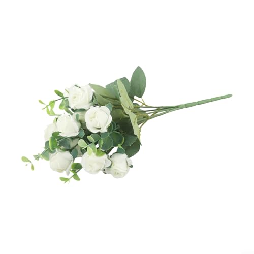 Ästhetisches Blumenarrangement mit 10 künstlichen Rosen, perfektes Tafelaufsatz für Veranstaltungen (weiß) von Springwillfly