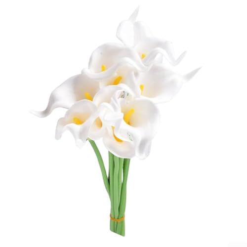 Atemberaubende 10 Stück Calla-Lilien Kunstblumen für Heimdekoration, 34 cm lang, für kreative Arrangements (weiß) von Springwillfly