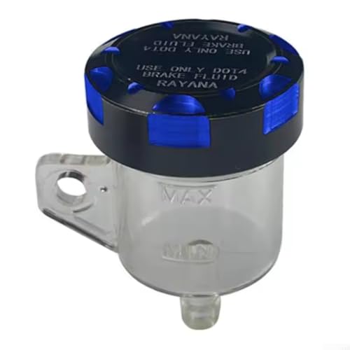 CNC-Aluminium-Motorrad-Bremsölbehälter mit transparentem Becher, entworfen für Lenkerhalterung und Kompatibilität mit DOT4-Bremssystemen (gerade, schwarz/blau) von Springwillfly