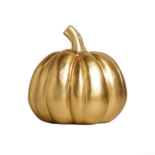 Dekorative Kürbisse aus Kunstharz mit Gold-Finish und unregelmäßigem Abschnitt-Design für Halloween und Herbst, für drinnen und draußen im Bauernhausstil und saisonale Feiern (A) von Springwillfly