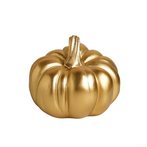 Dekorative Kürbisse aus Kunstharz mit Gold-Finish und unregelmäßigem Abschnitt-Design für Halloween und Herbst, für drinnen und draußen im Bauernhausstil und saisonale Feiern (B) von Springwillfly