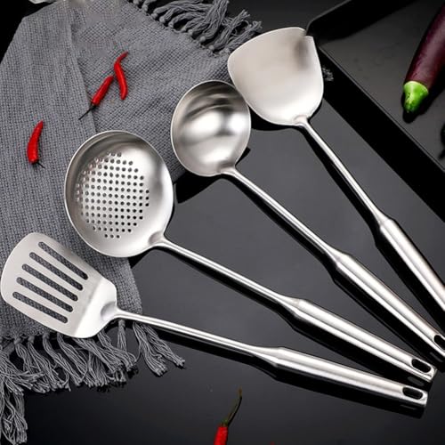 Edelstahl-Küchenhelfer mit langem Griff, Wok-Schaufel und Löffel-Set (A) von Springwillfly