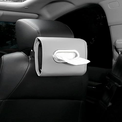 Fahrzeug-Tücherbox mit hängendem Design, PU-Leder-Material, elastische Bänder für mehrere Taschentuchgrößen, passend für vordere und hintere Autositze, Armaturenbrett und Armlehne (grau) von Springwillfly