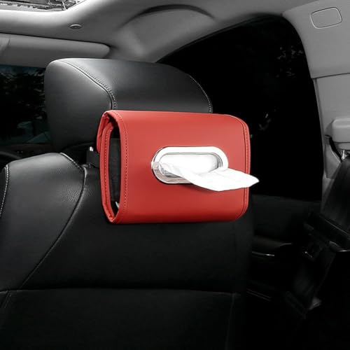 Fahrzeug-Tücherbox mit hängendem Design, PU-Leder-Material, elastische Bänder für mehrere Taschentuchgrößen, passend für vordere und hintere Autositze, Armaturenbrett und Armlehne (rot) von Springwillfly