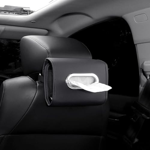 Fahrzeug-Tücherbox mit hängendem Design, PU-Leder-Material, elastische Bänder für mehrere Taschentuchgrößen, passend für vordere und hintere Autositze, Armaturenbrett und Armlehne (schwarz) von Springwillfly
