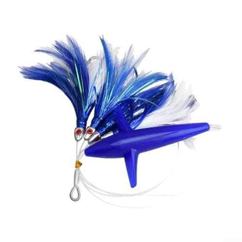 Feather Schlepprock Thunfischköder für Großwildbootangeln, realistisches Fischaugen-Design, UV-Licht reaktiv, flacher Schlaghakenkörper, 165 cm Länge (blau) von Springwillfly
