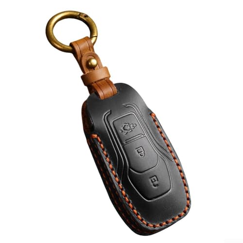 Für Ford-Schlüssel-Schutztasche für 3 5-Tasten-Schlüssel, aus Rindsleder mit verbesserten Schlüssel-Identifikationsfunktionen (schwarze 3 Schlüssel) von Springwillfly